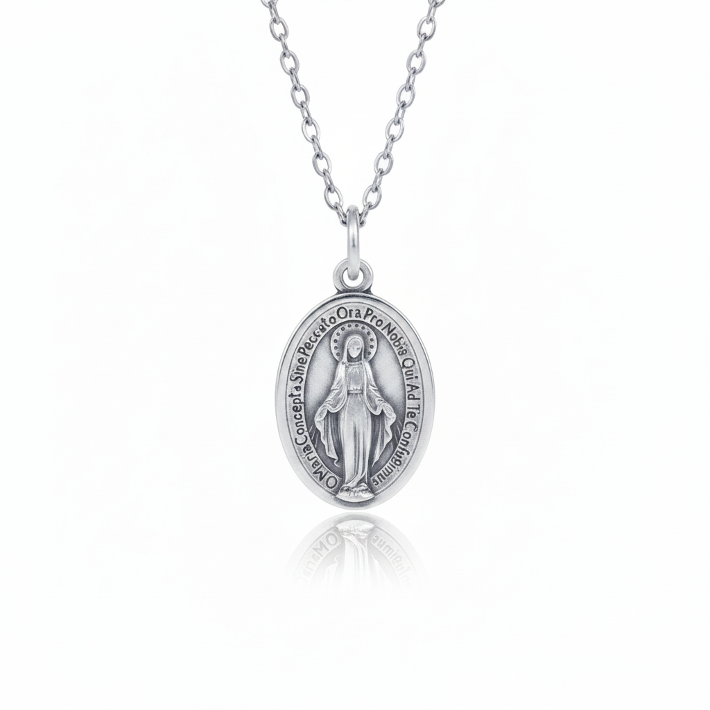 Miraculous Medal Necklace with Made in Italy Medal and Stainless Steel Chain