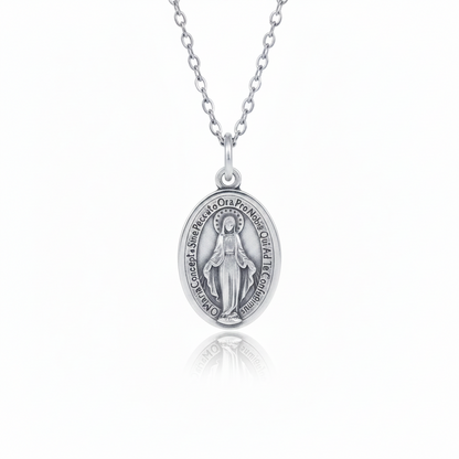 Miraculous Medal Necklace with Made in Italy Medal and Stainless Steel Chain