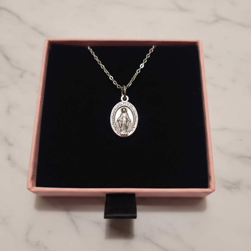 Miraculous Medal Necklace with Made in Italy Medal and Stainless Steel Chain