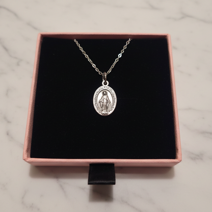 Miraculous Medal Necklace with Made in Italy Medal and Stainless Steel Chain