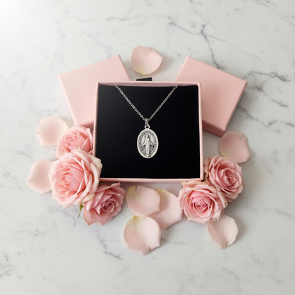 Miraculous Medal Necklace with Made in Italy Medal and Stainless Steel Chain