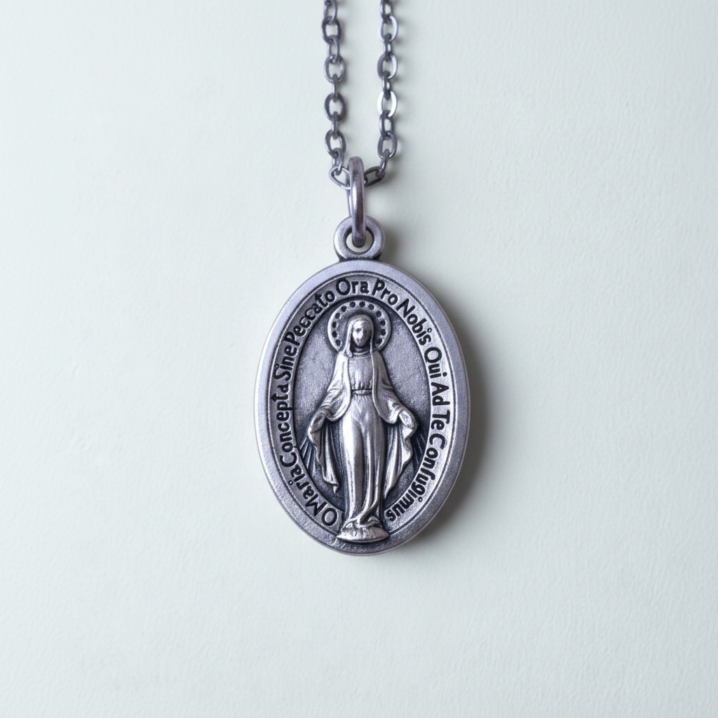 Miraculous Medal Necklace with Made in Italy Medal and Stainless Steel Chain