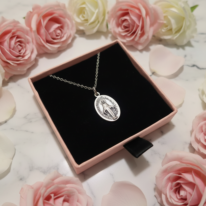Miraculous Medal Necklace with Made in Italy Medal and Stainless Steel Chain