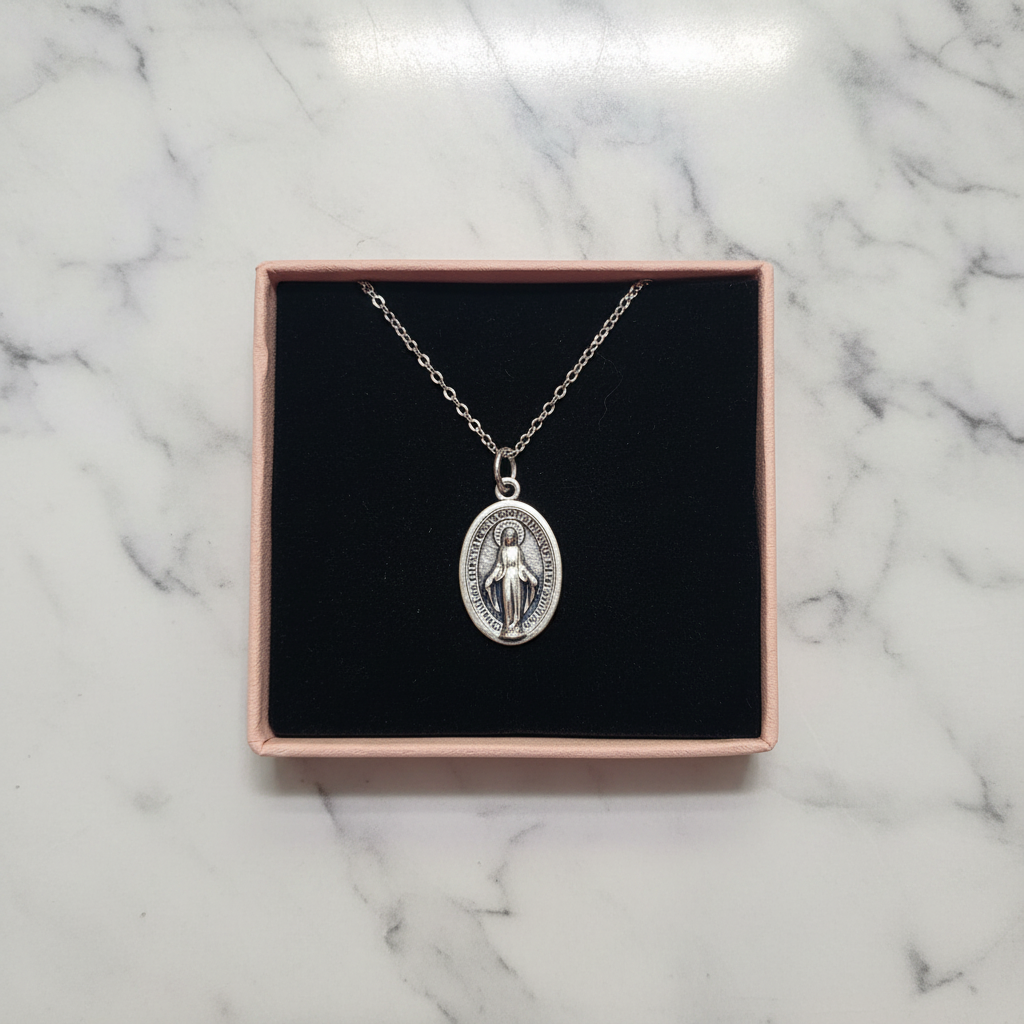 Miraculous Medal Necklace with Made in Italy Medal and Stainless Steel Chain