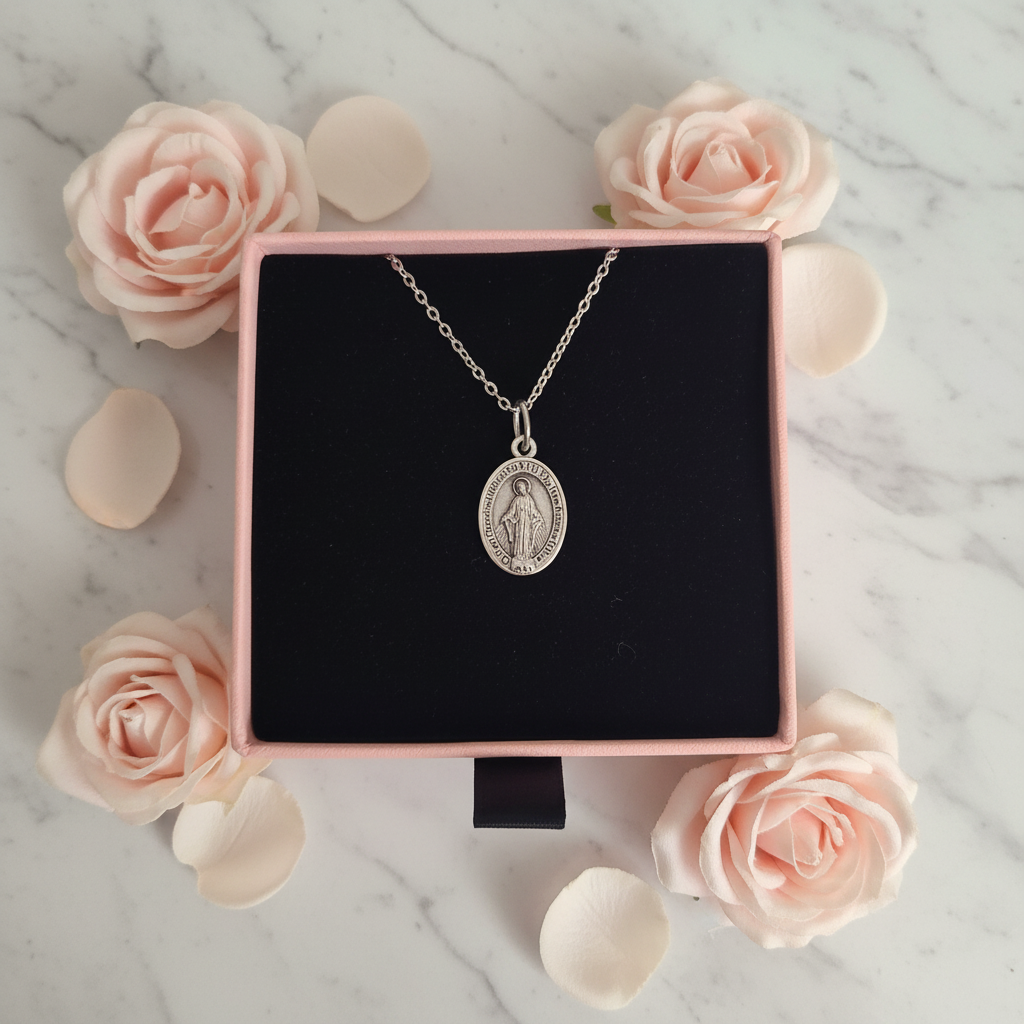Miraculous Medal Necklace with Made in Italy Medal and Stainless Steel Chain