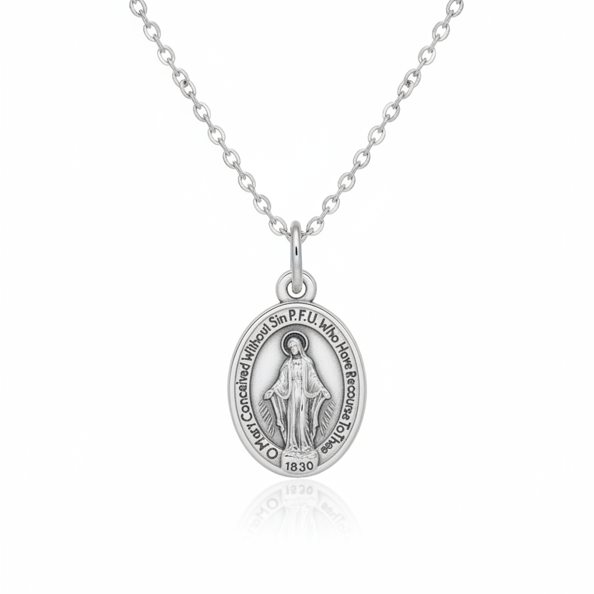Miraculous Medal Necklace with Made in Italy Medal and Stainless Steel Chain