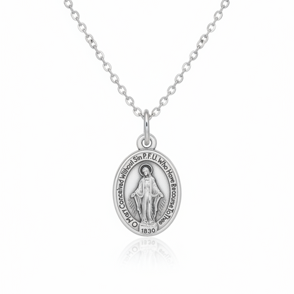 Miraculous Medal Necklace with Made in Italy Medal and Stainless Steel Chain