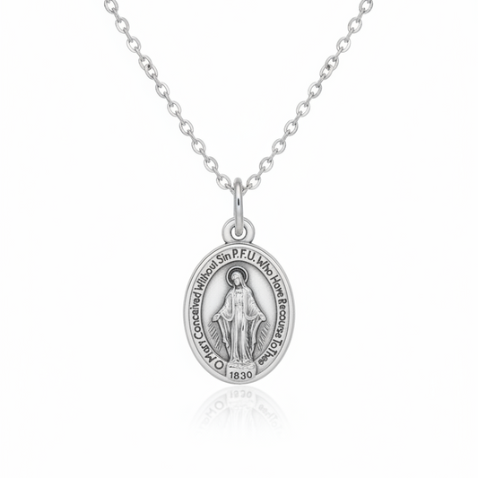 Miraculous Medal Necklace with Made in Italy Medal and Stainless Steel Chain