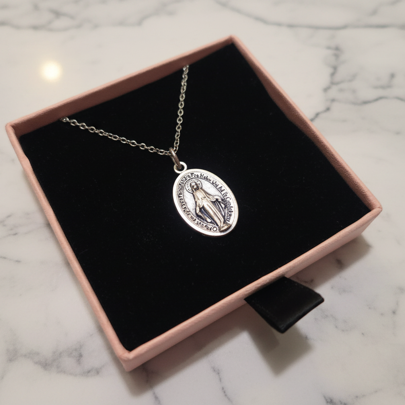 Miraculous Medal Necklace with Made in Italy Medal and Stainless Steel Chain
