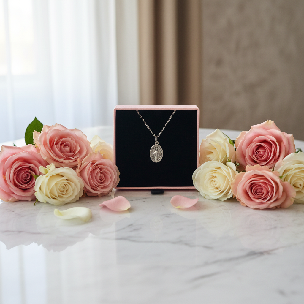 Miraculous Medal Necklace with Made in Italy Medal and Stainless Steel Chain