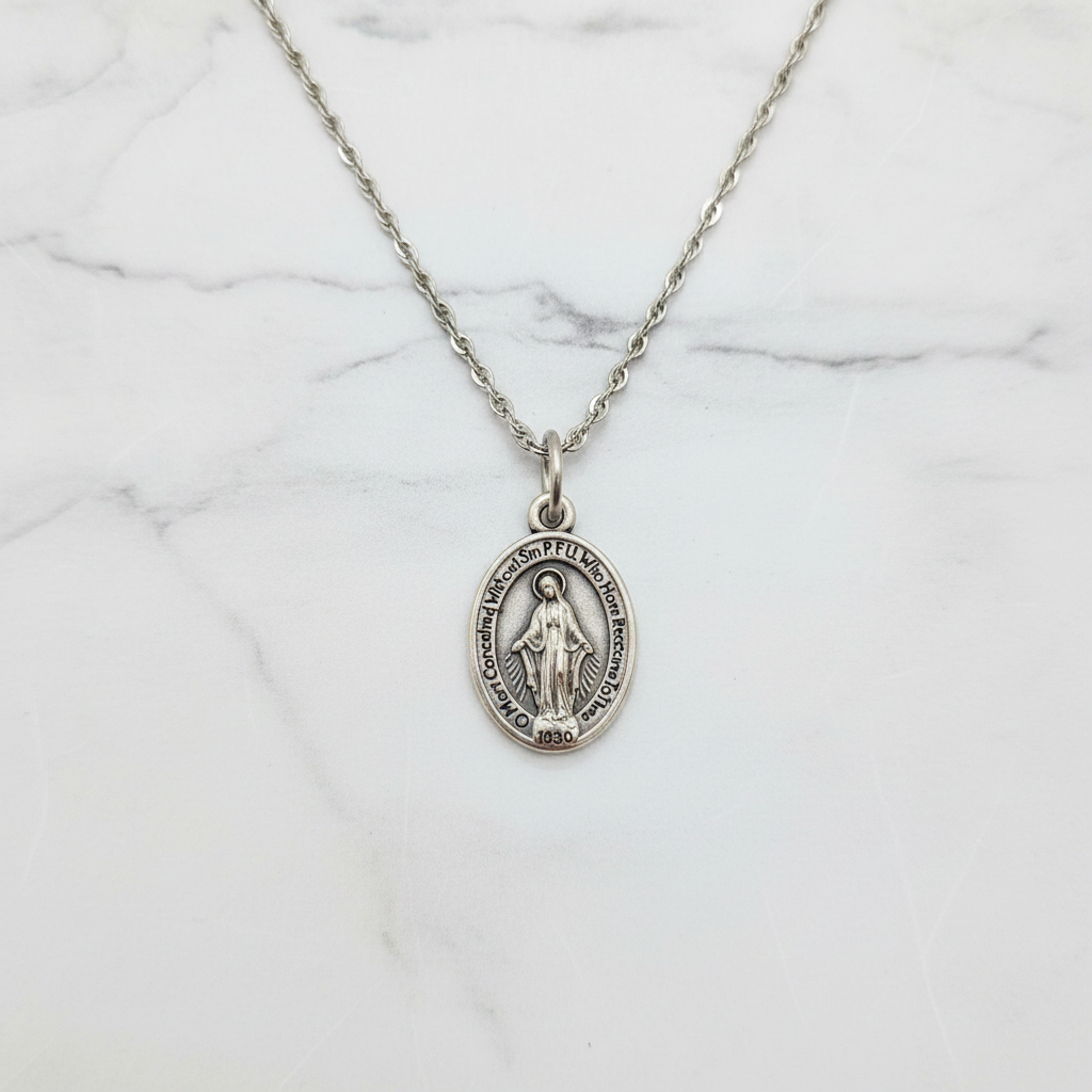 Miraculous Medal Necklace with Made in Italy Medal and Stainless Steel Chain