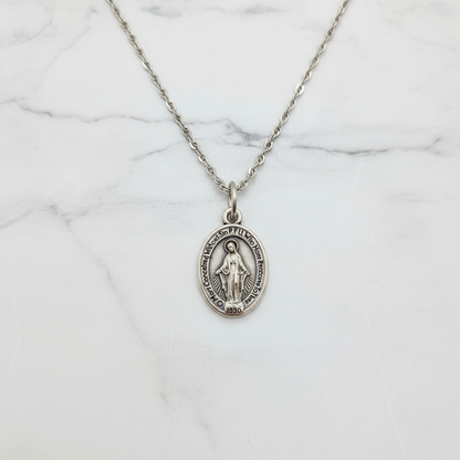 Miraculous Medal Necklace with Made in Italy Medal and Stainless Steel Chain