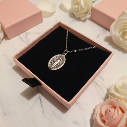 Miraculous Medal Necklace with Made in Italy Medal and Stainless Steel Chain