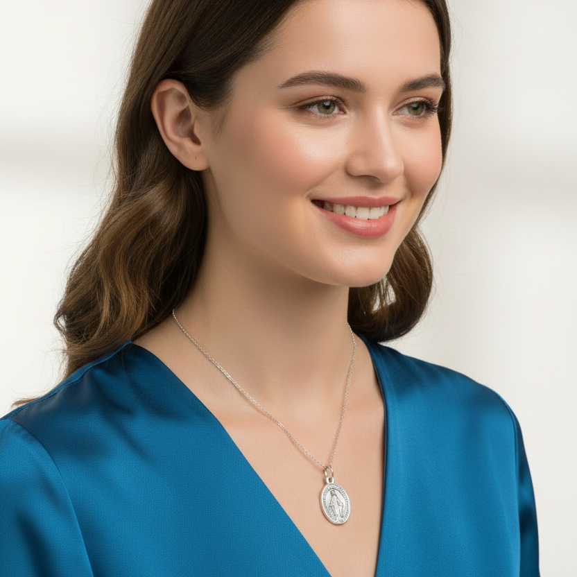 Miraculous Medal Necklace with Made in Italy Medal and Stainless Steel Chain