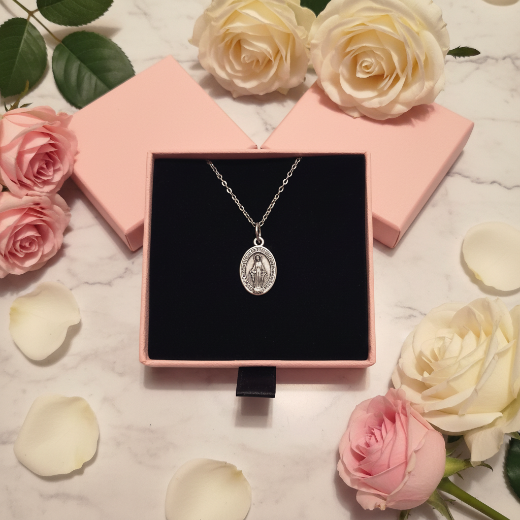 Miraculous Medal Necklace with Made in Italy Medal and Stainless Steel Chain