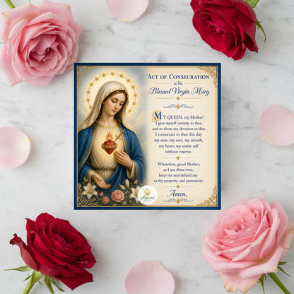 Miraculous Medal Necklace with Marian Consecration Prayer Card in ENGLISH or SPANISH