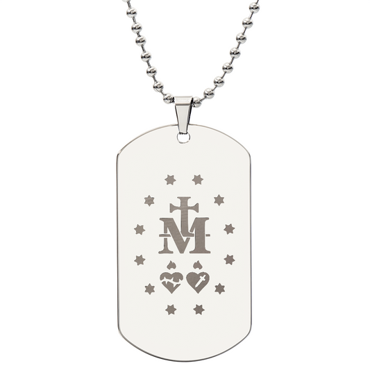 Miraculous Medal Verso Tag Necklace with Personalized Engraving