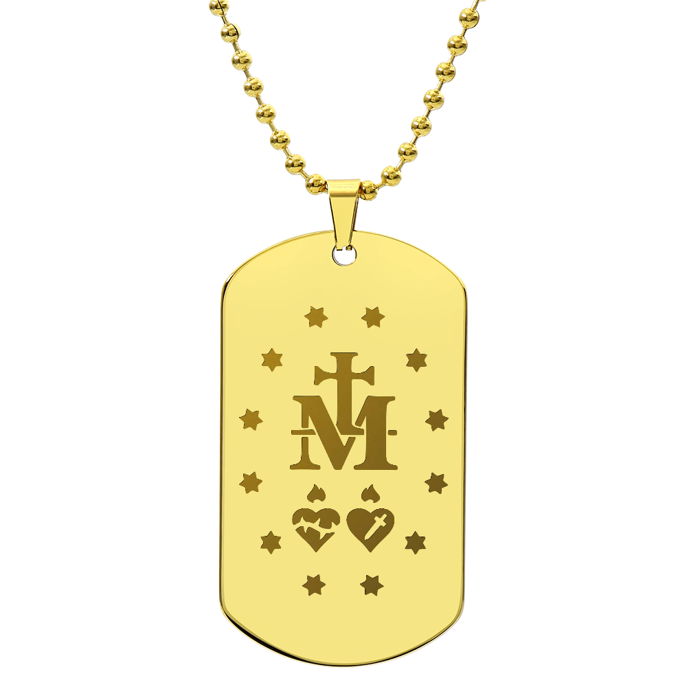 Miraculous Medal Verso Tag Necklace with Personalized Engraving