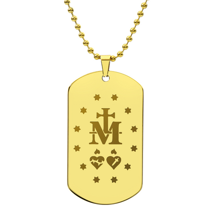 Miraculous Medal Verso Tag Necklace with Personalized Engraving