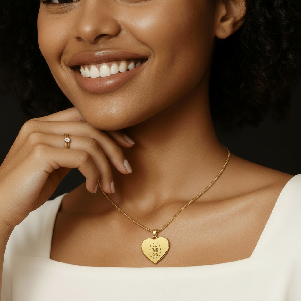 Miraculous Medal Verso Heart Necklace with Personalized Engraving