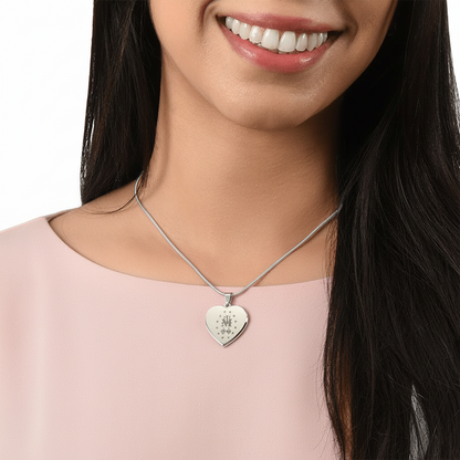 Miraculous Medal Verso Heart Necklace with Personalized Engraving