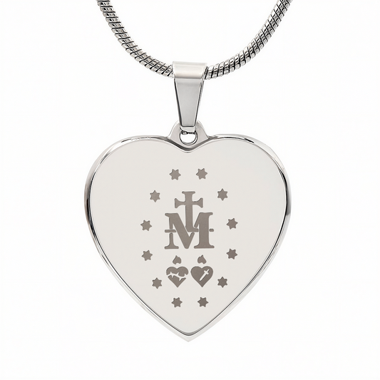 Miraculous Medal Verso Heart Necklace with Personalized Engraving