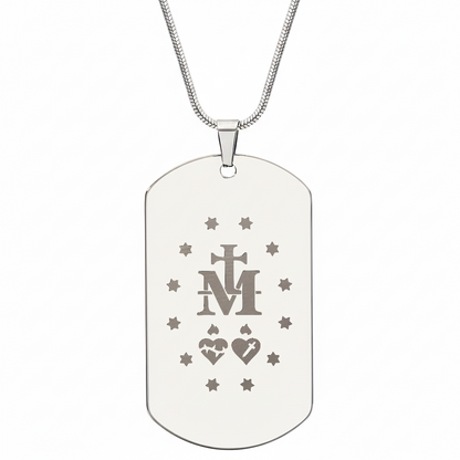 Miraculous Medal Verso Tag Necklace with Personalized Custom Engraving