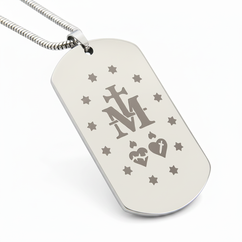 Miraculous Medal Verso Tag Necklace with Personalized Custom Engraving