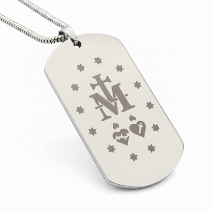 Miraculous Medal Verso Tag Necklace with Personalized Custom Engraving