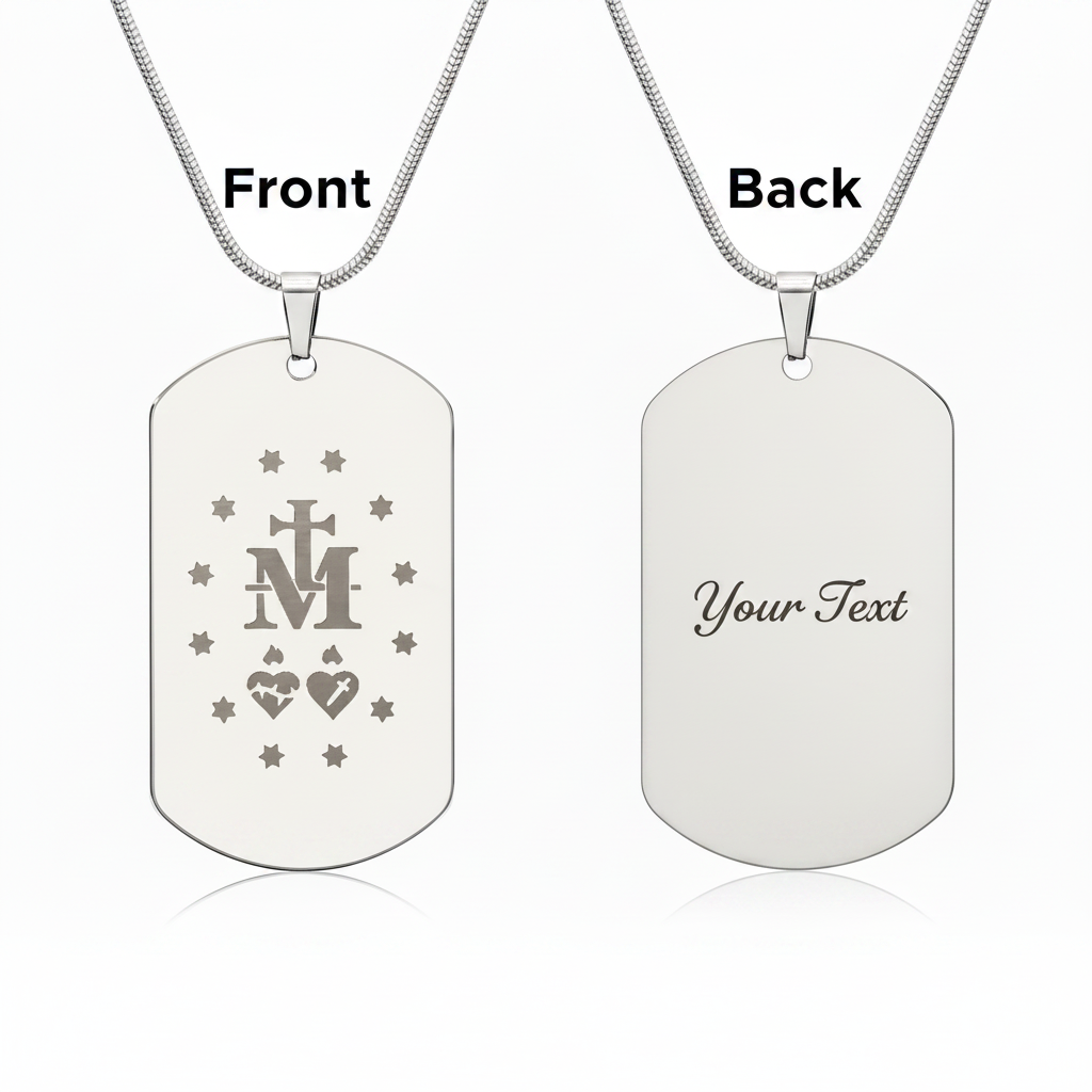 Miraculous Medal Verso Tag Necklace with Personalized Custom Engraving