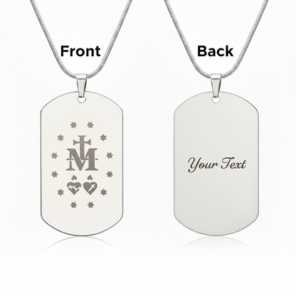 Miraculous Medal Verso Tag Necklace with Personalized Custom Engraving