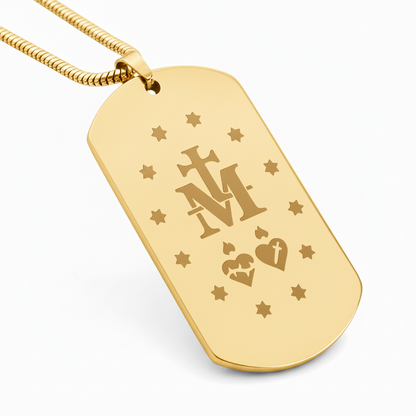 Miraculous Medal Verso Tag Necklace with Personalized Custom Engraving