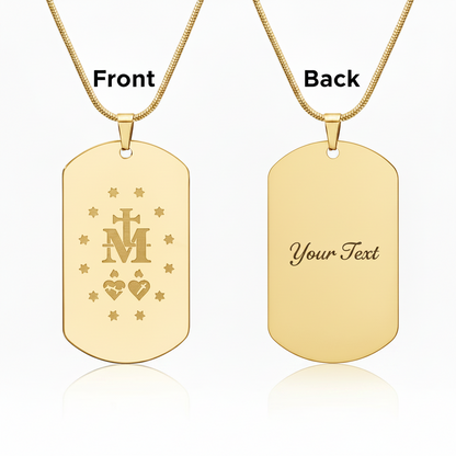Miraculous Medal Verso Tag Necklace with Personalized Custom Engraving