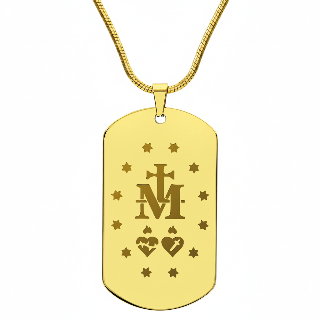 Miraculous Medal Verso Tag Necklace with Personalized Custom Engraving