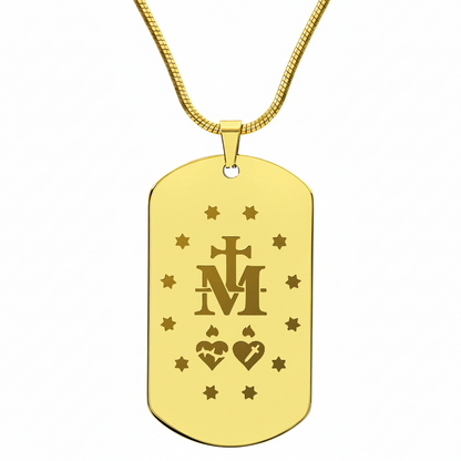Miraculous Medal Verso Tag Necklace with Personalized Custom Engraving