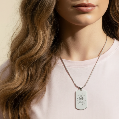 Miraculous Medal Verso Tag Necklace with Personalized Custom Engraving