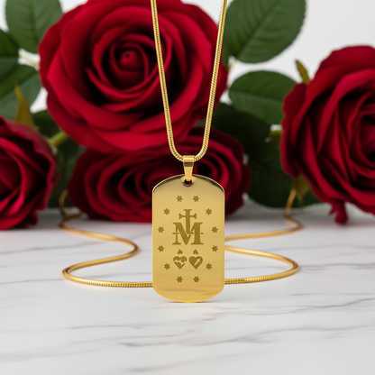 Miraculous Medal Verso Tag Necklace with Personalized Custom Engraving
