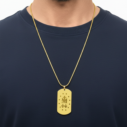 Miraculous Medal Verso Tag Necklace with Personalized Custom Engraving