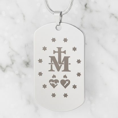 Miraculous Medal Verso Tag Necklace with Personalized Custom Engraving