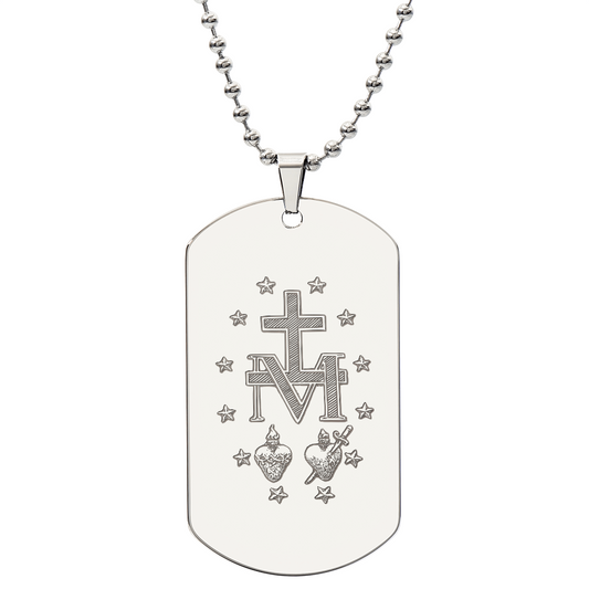 Miraculous Medal Verso Tag Necklace with Personalized Engraving