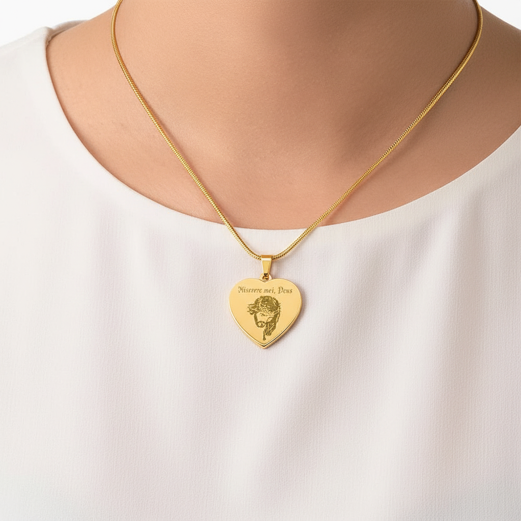 Miserere mei, Deus Jesus Heart Necklace with Personalized Engraving