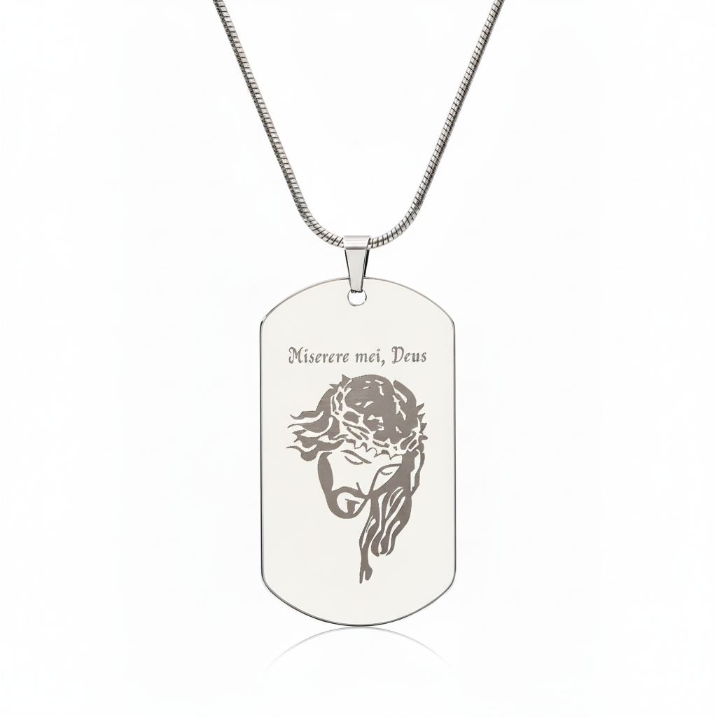 Miserere mei, Deus Tag Necklace with Personalized Custom Engraving