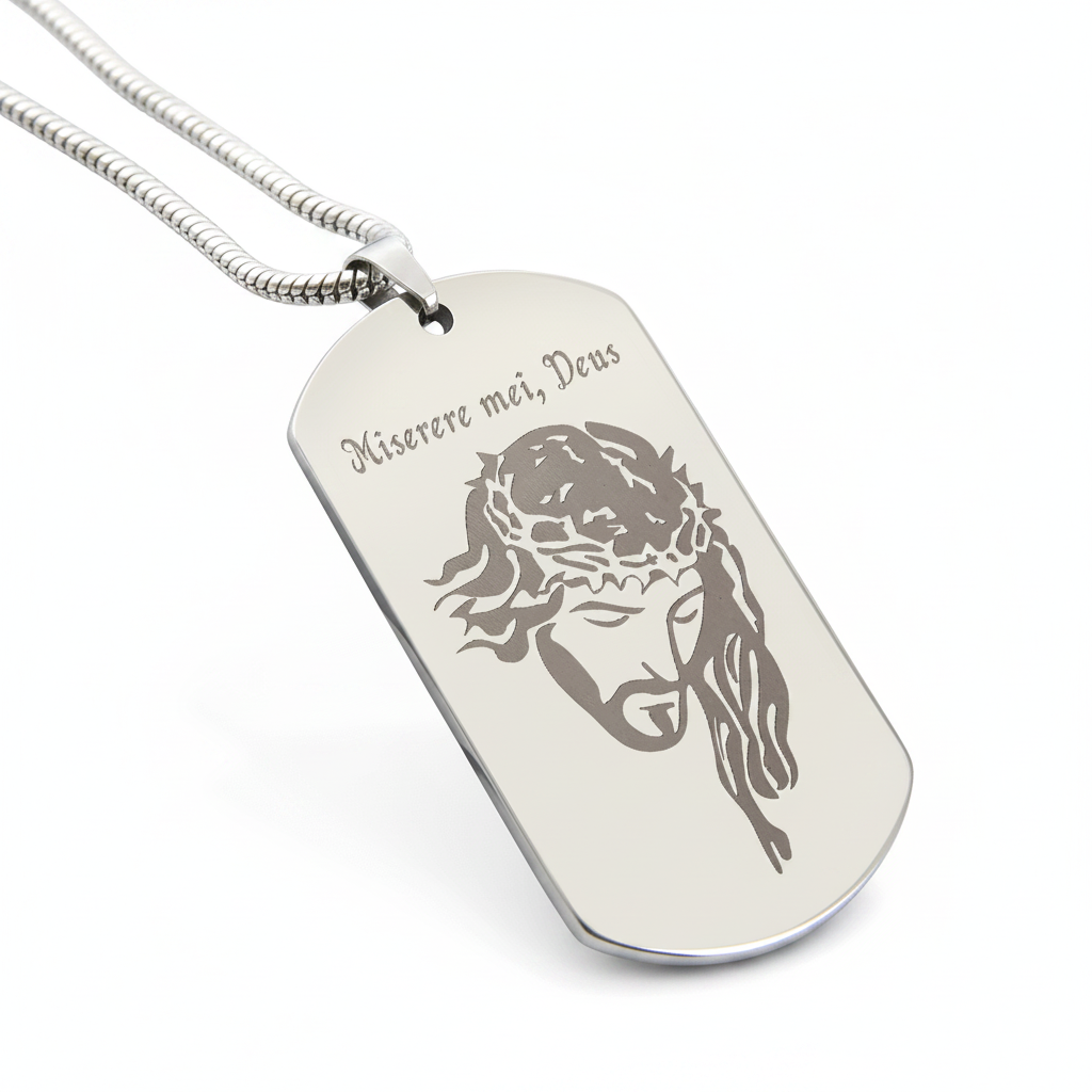 Miserere mei, Deus Tag Necklace with Personalized Custom Engraving