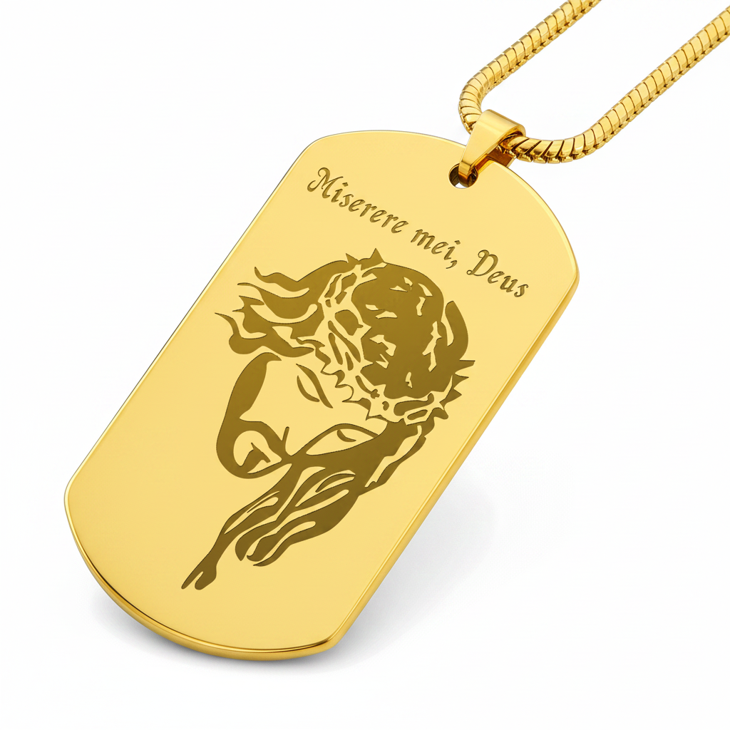 Miserere mei, Deus Tag Necklace with Personalized Custom Engraving