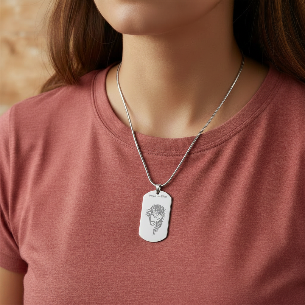 Miserere mei, Deus Tag Necklace with Personalized Custom Engraving