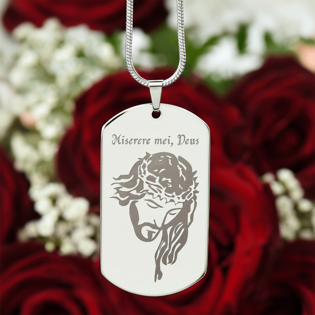 Miserere mei, Deus Tag Necklace with Personalized Custom Engraving