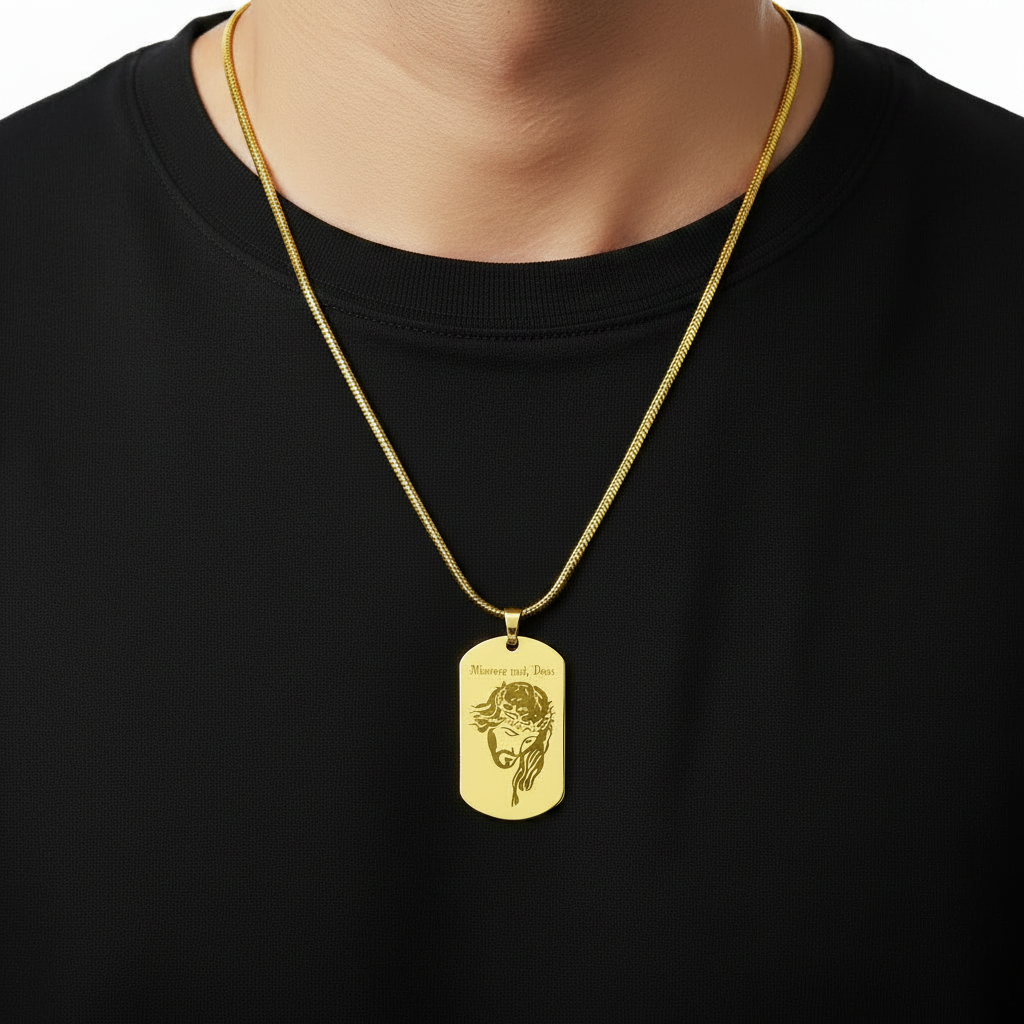 Miserere mei, Deus Tag Necklace with Personalized Custom Engraving