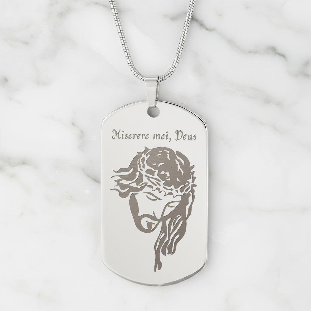 Miserere mei, Deus Tag Necklace with Personalized Custom Engraving