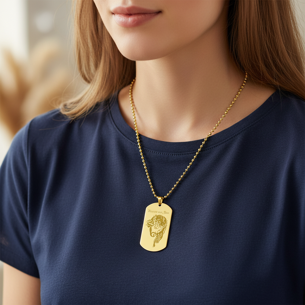 "Miserere mei, Deus" Tag Necklace with Personalized Engraving