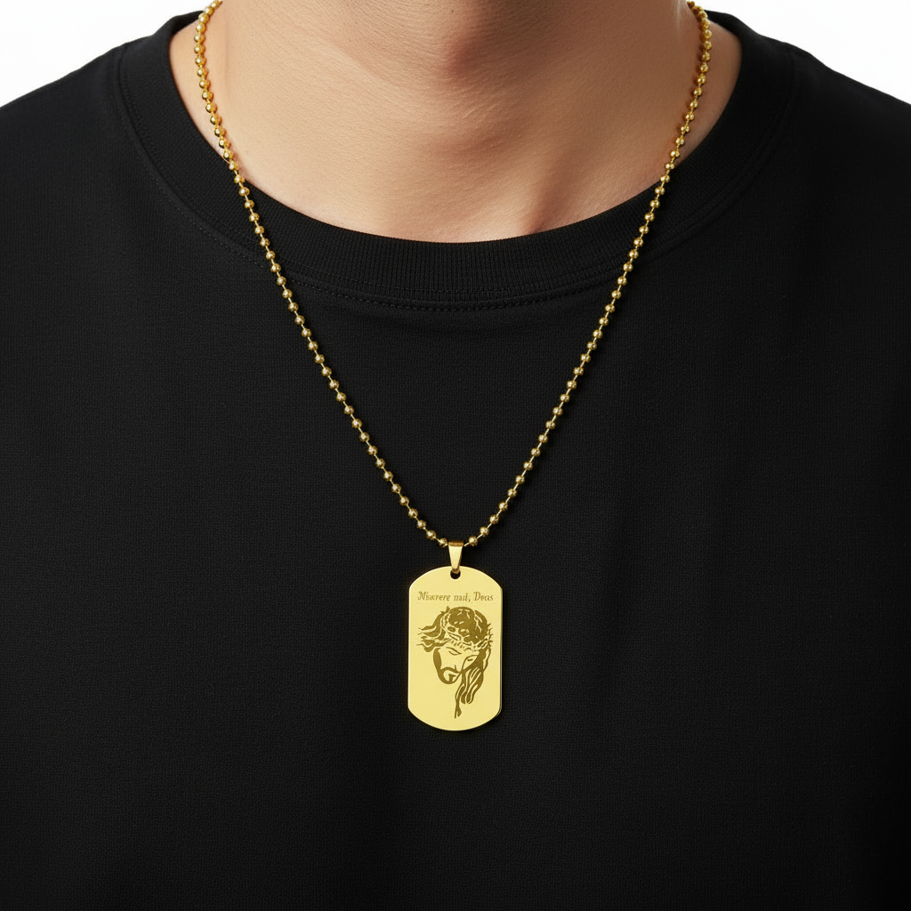 "Miserere mei, Deus" Tag Necklace with Personalized Engraving